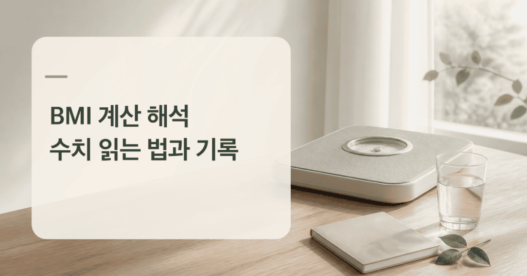 BMI 계산 해석을 위한 체중계와 건강 기록 노트