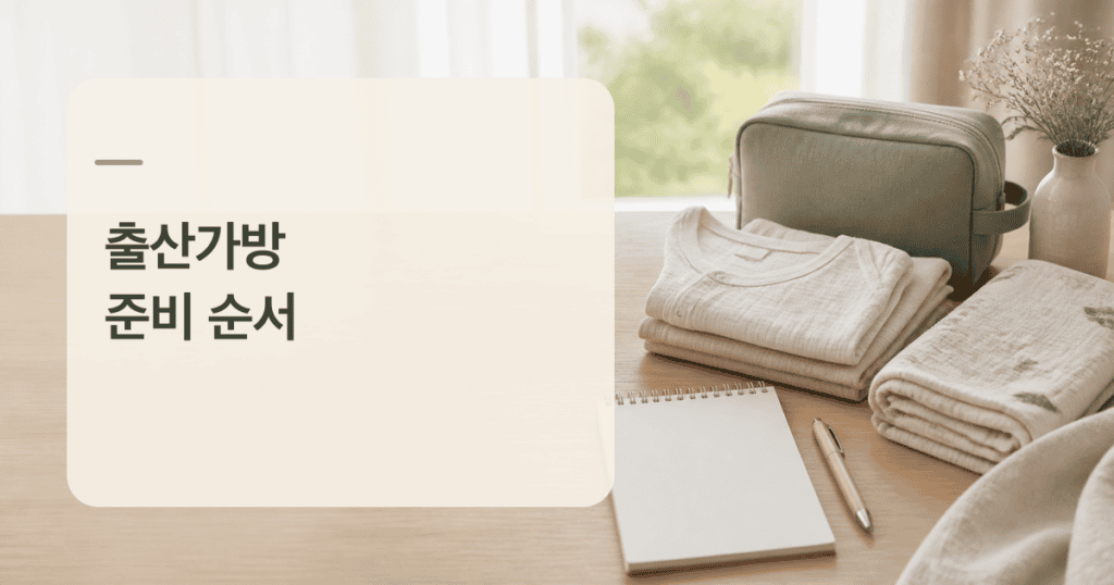 출산가방 준비 순서를 위한 빈 체크리스트와 아기 용품