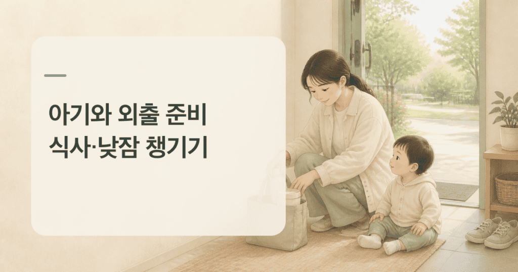 돌 이후 아기 외출 준비를 위해 가방을 챙기는 부모와 아이